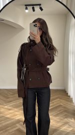 ⁦High Neck Chocolate Brown Jacket⁩ - الصورة ⁦2⁩