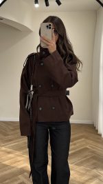 ⁦High Neck Chocolate Brown Jacket⁩ - الصورة ⁦3⁩