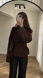 ⁦High Neck Chocolate Brown Jacket⁩ - الصورة ⁦5⁩